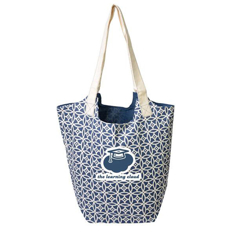 Printed Reversible Hobo Tote With Zippered Pocket